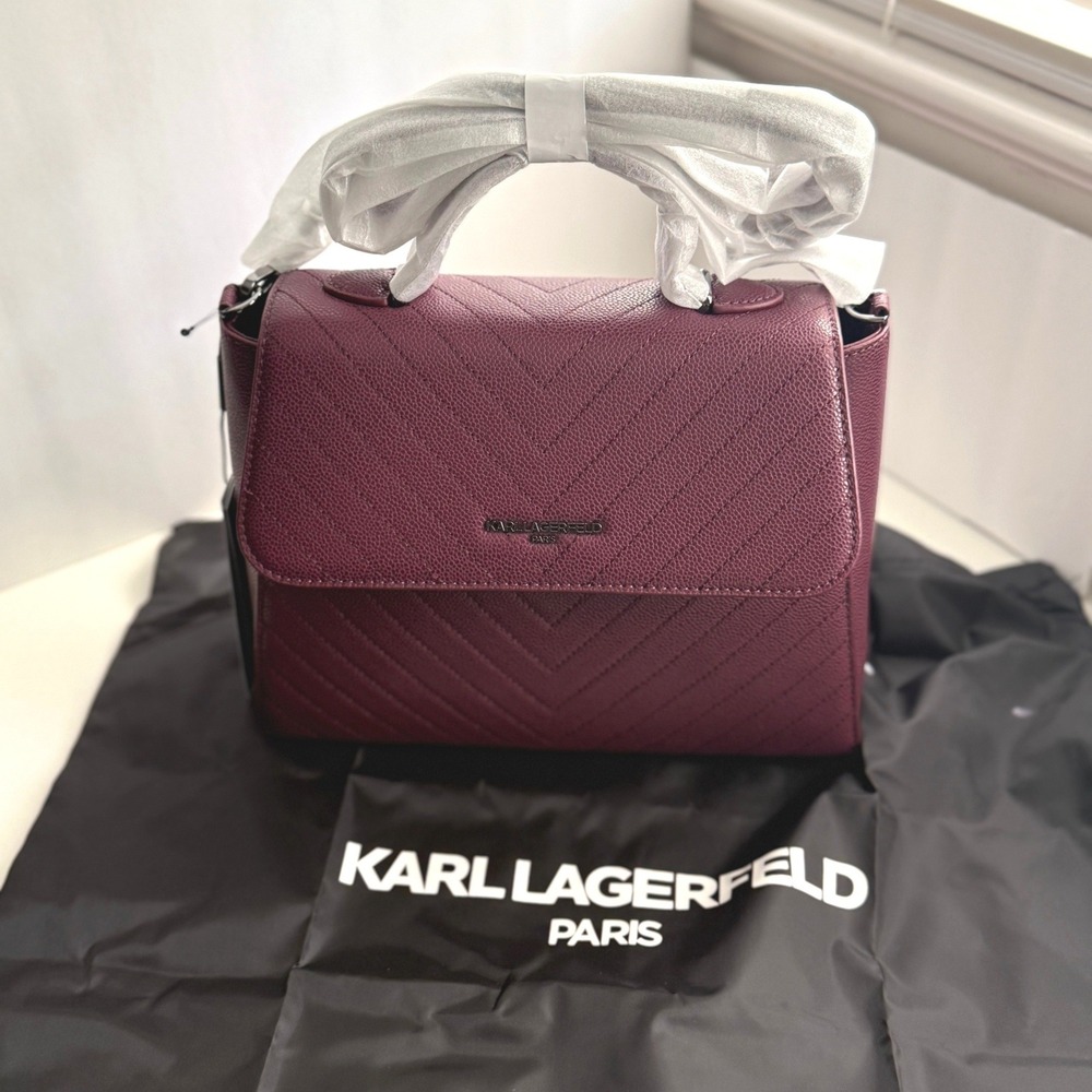 Karl Lagerfeld Paris Charlotte Crossbody Bag‎ Quilted Leather Top Handle Wine